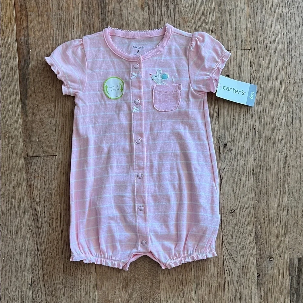 Carter's Light‎ Pink Striped Baby Mouse Detail Bodysuit 6 Months